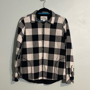 Orvis Black White Buffalo Plaid Snap Fleece Lined Shacket Women’s Medium Pockets
